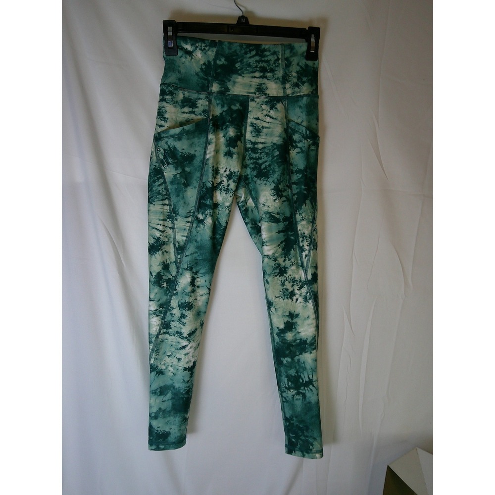 Freely Womens High Waist Tie Dye Leggings Green White Side Pockets Size Small